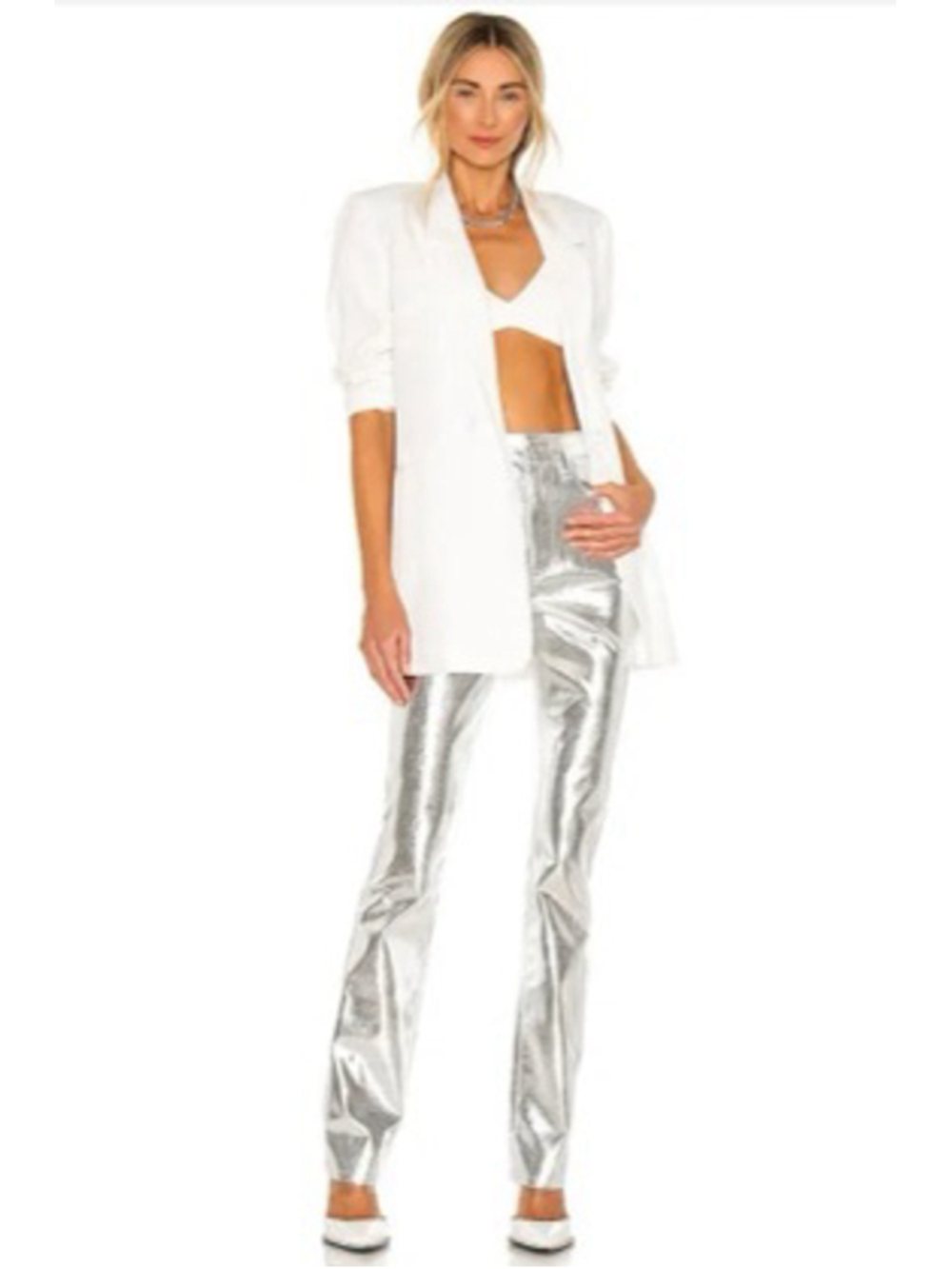 WEWOREWHAT | Silver Metallic Straight Leg Pants Size 25